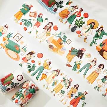 WT Moments Wide PET Tape, Transparent Clear Tape, Original Designs, Characters Girls Decorative Craft Tapes, DIY Journal Scrapbook Bujo Planner Supplies, Watercolor Adhesive Tape