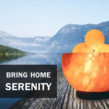 UMAID Natural Himalayan Rock Sea Salt Lamp Bowl With 6 Heated Salt Massage balls, Stylish Wood Base, Bulb With Dimmable Switch UL-Listed Cord