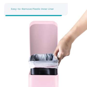 Home Zone Living 1.3 Gallon Bathroom Trash Can - Stylish Pink Wastebasket with Lid and Step Pedal