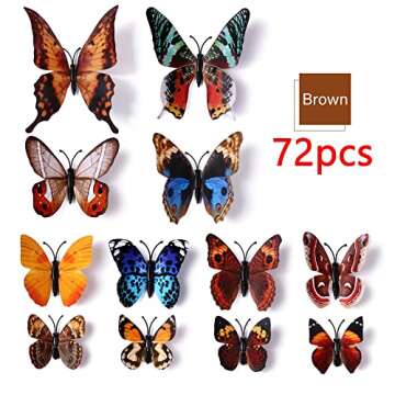 LiveGallery 72 PCS Brown Removable 3D DIY Beautiful Butterfly Wall Decals Colorful Butterflies Art Decor Wall Stickers Murals for Kids Baby Boy Girls Bedroom Classroom Offices (Brown)