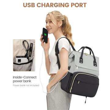 LOVEVOOK Laptop Backpack for Women, Fashion Work Computer Backpacks Purse, Travel Bags Doctor Nurse Backpack with USB Port, Carry on Backpack fits 15.6-Inch Laptop, Light Grey-Dark Grey