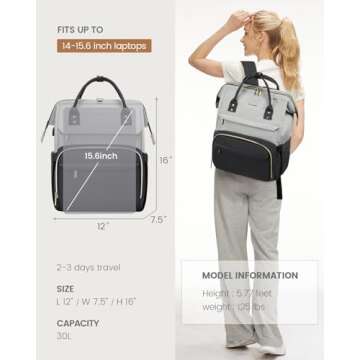 LOVEVOOK Laptop Backpack for Women, Fashion Work Computer Backpacks Purse, Travel Bags Doctor Nurse Backpack with USB Port, Carry on Backpack fits 15.6-Inch Laptop, Light Grey-Dark Grey