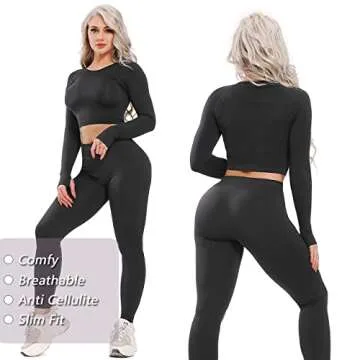 Women Seamless Long Sleeve Yoga Crop Top Thumb Hole Compression Workout Activewear Shirts, #1 Black, Medium