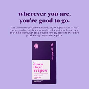 Goodwipes Flushable Down There Feminine Hygiene Wipes, Lavender Scent, Individually Wrapped, Perfect for Travel, Flushable, PH Balanced and Hypoallergenic, 32 Individually Wrapped Wipes (2 Pack)