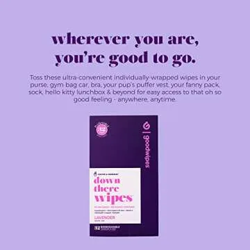 Goodwipes Flushable Down There Feminine Hygiene Wipes, Lavender Scent, Individually Wrapped, Perfect for Travel, Flushable, PH Balanced and Hypoallergenic, 32 Individually Wrapped Wipes (2 Pack)