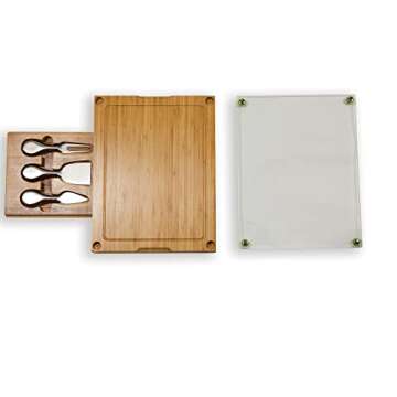 PICNIC TIME NCAA Georgia Bulldogs Concerto Glass Top Cheese Board and Knife Set - Charcuterie Board Set - Glass Top Cutting Board