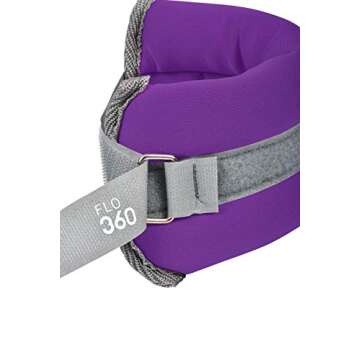 FLO360 Fitness Ankle/Wrist Weights with Adjustable Strap 5lbs (1 Pair) for Exercising Purple