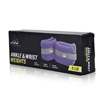 FLO360 Fitness Ankle/Wrist Weights with Adjustable Strap 5lbs (1 Pair) for Exercising Purple