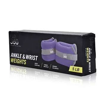 FLO360 Fitness Ankle/Wrist Weights with Adjustable Strap 5lbs (1 Pair) for Exercising Purple