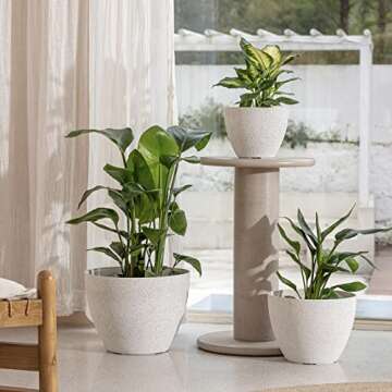 LA JOLIE MUSE 14.2/11.3/8.6 Inch Planters,Indoor/Outdoor White Planters Set of 3,Plant Container wit...