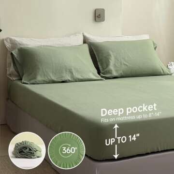 Simple&Opulence 100% Linen Sheets Queen Size Set, 4 Pcs Natural French Linen Bed Sheets, Breathable Soft Durable Bedding Set for All Season (Sage Green, Queen)