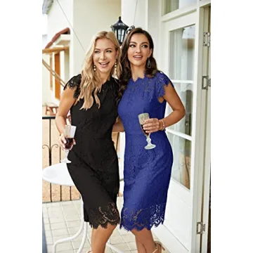 MEROKEETY Women's Sleeveless Lace Floral Elegant Cocktail Dress Crew Neck Knee Length for Party, Black, Small