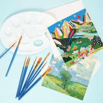 72 Pcs Painting Brush Palette Set, 60 Pcs Paint Brushes with 12 Pcs Palettes for Kids or Adults to Create Art Paint Oil Watercolor