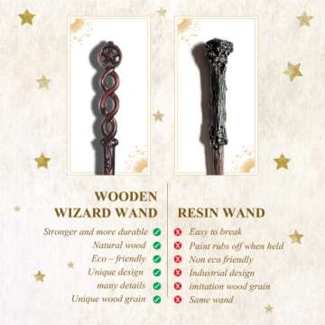 Handicraftviet Carved Wooden Magic Wand for Cosplay & Parties