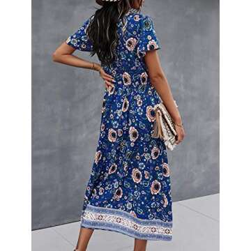 TEMOFON Bohemian V-Neck Floral Maxi Dress for Summer