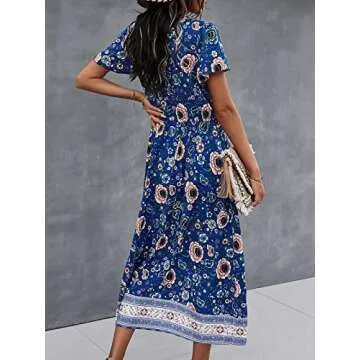 TEMOFON Bohemian V-Neck Floral Maxi Dress for Summer