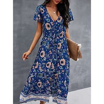 TEMOFON Bohemian V-Neck Floral Maxi Dress for Summer