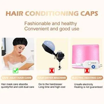Deep Conditioning Heat Cap, Cordless Flaxseed Thermal Cap with 10PCS Disposable Shower Caps for Natural Curly Textured Hair Care, Drying, Styling, Curling (Black)