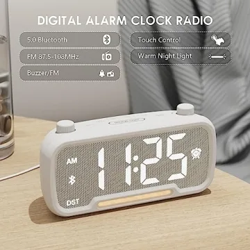 5-in-1 Bluetooth Alarm Clock Radio with USB Charging & Night Light