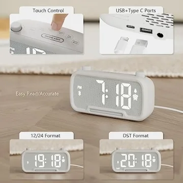 5-in-1 Bluetooth Alarm Clock Radio with USB Charging & Night Light