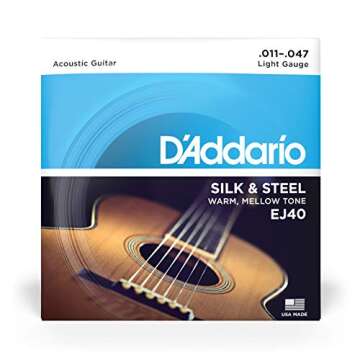 D'Addario Acoustic Guitar Strings, Silk & Steel, EJ40, Light Gauge 11-47, 6-String Set, Pack of 1