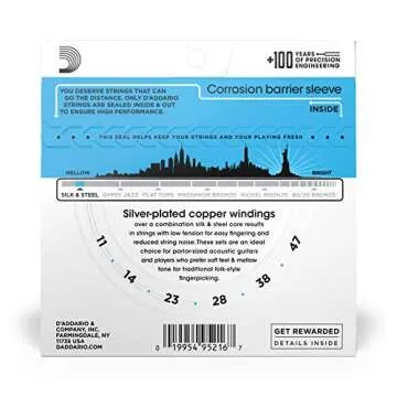 D'Addario Acoustic Guitar Strings, Silk & Steel, EJ40, Light Gauge 11-47, 6-String Set, Pack of 1