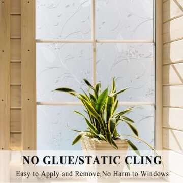 Mikomer Privacy Window Film Etched Flowers Static Cling Glass Door Film, Non Adhesive Heat Control A...