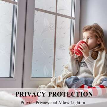 Mikomer Privacy Window Film Etched Flowers Static Cling Glass Door Film, Non Adhesive Heat Control Anti UV Window Cling for Office and Home Decoration,35 inches by 78.7 inches