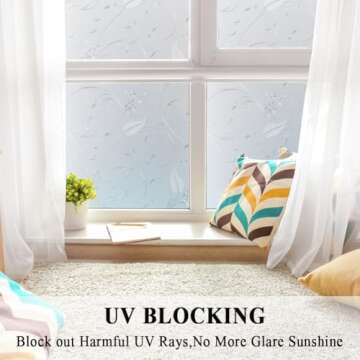 Mikomer Privacy Window Film Etched Flowers Static Cling Glass Door Film, Non Adhesive Heat Control Anti UV Window Cling for Office and Home Decoration,35 inches by 78.7 inches