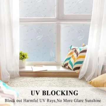 Mikomer Privacy Window Film Etched Flowers Static Cling Glass Door Film, Non Adhesive Heat Control Anti UV Window Cling for Office and Home Decoration,35 inches by 78.7 inches