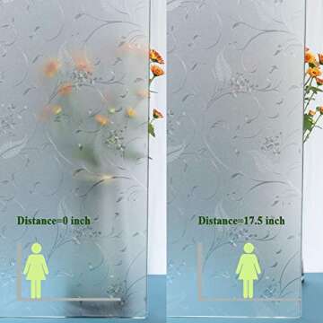 Mikomer Privacy Window Film Etched Flowers Static Cling Glass Door Film, Non Adhesive Heat Control Anti UV Window Cling for Office and Home Decoration,35 inches by 78.7 inches