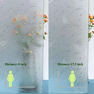 Mikomer Privacy Window Film Etched Flowers Static Cling Glass Door Film, Non Adhesive Heat Control Anti UV Window Cling for Office and Home Decoration,35 inches by 78.7 inches