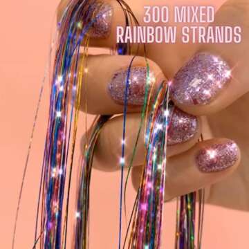Hair Tinsel Strands - Rainbow Glitter Feather Extensions for Unique Styles