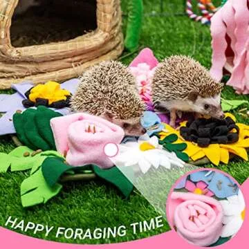 KAYCOWZA Small Animal Foraging Mat for Rabbit Hedgehog Guinea Pig Rat Chinchillas Bunny - Interactive Cute Flower Funny Feeder Toy Feeding Mat Bedding Cage Accessories