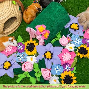 KAYCOWZA Small Animal Foraging Mat for Rabbit Hedgehog Guinea Pig Rat Chinchillas Bunny - Interactive Cute Flower Funny Feeder Toy Feeding Mat Bedding Cage Accessories