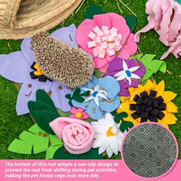KAYCOWZA Small Animal Foraging Mat for Rabbit Hedgehog Guinea Pig Rat Chinchillas Bunny - Interactive Cute Flower Funny Feeder Toy Feeding Mat Bedding Cage Accessories