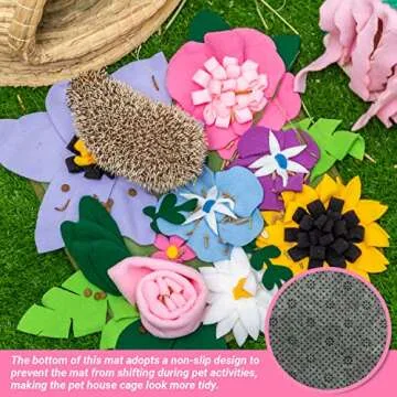 KAYCOWZA Small Animal Foraging Mat for Rabbit Hedgehog Guinea Pig Rat Chinchillas Bunny - Interactive Cute Flower Funny Feeder Toy Feeding Mat Bedding Cage Accessories