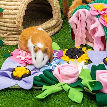 KAYCOWZA Small Animal Foraging Mat for Rabbit Hedgehog Guinea Pig Rat Chinchillas Bunny - Interactive Cute Flower Funny Feeder Toy Feeding Mat Bedding Cage Accessories