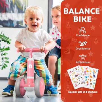 Balance Bike for 1 Year Old Girls Gifts, 10-24 Months Toddler Girls Toys, No Pedal Infant 4 Wheels B...