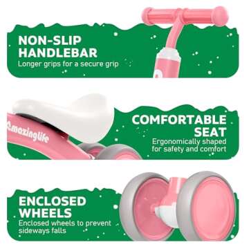 Balance Bike for 1 Year Old Girls Gifts, 10-24 Months Toddler Girls Toys, No Pedal Infant 4 Wheels Bicycle Toys, Free Cute Mermaid Sticker, First Birthday Gifts for Girls