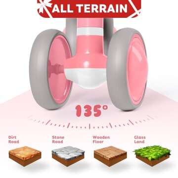 Balance Bike for 1 Year Old Girls Gifts, 10-24 Months Toddler Girls Toys, No Pedal Infant 4 Wheels Bicycle Toys, Free Cute Mermaid Sticker, First Birthday Gifts for Girls