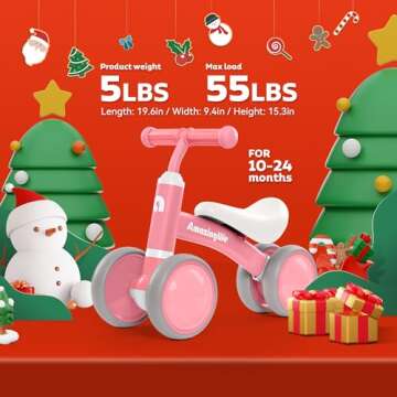 Balance Bike for 1 Year Old Girls Gifts, 10-24 Months Toddler Girls Toys, No Pedal Infant 4 Wheels Bicycle Toys, Free Cute Mermaid Sticker, First Birthday Gifts for Girls