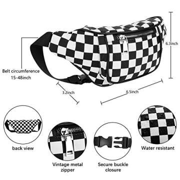 Fanny Pack, PU Waist Fanny Pack Bum Bag for Women Men，Waterproof Waist Pack Retro Neon Fanny Bag f...