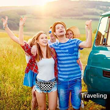 Fanny Pack, PU Waist Fanny Pack Bum Bag for Women Men，Waterproof Waist Pack Retro Neon Fanny Bag for Festival, Rave (Black and White Checkerboard)