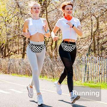 Fanny Pack, PU Waist Fanny Pack Bum Bag for Women Men，Waterproof Waist Pack Retro Neon Fanny Bag for Festival, Rave (Black and White Checkerboard)