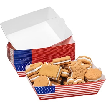 24 Pcs Patriotic American Flag Food Trays for Independence Day Celebrations