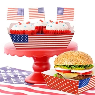 24 American Flag Food Trays for Independence Day Parties