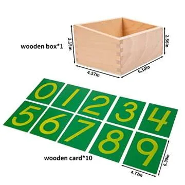 Adena Montessori Wooden Math Counting,Sandpaper Numbers with Box for Toddlers Kids,Early Development Math Material for Preschool Learning Education Toys,Sensory 0-9 Cards Montessori Flash Cards