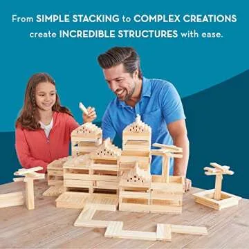 KEVA Structures 200 Wood Building Planks Set - Building Toy Includes 200 Wooden Blocks and Idea Book - Ages 5 and Up