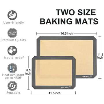 Silicone Baking Mat - Nonstick Large Baking Mat Set of 3-2 Half Sheets Mats (11 5/8" x 16 1/2") + 1 Quarter Sheets - Extra Thick Reusable Bakeware Mats for Cookies, Pastry, Bread, Bun, Fondant